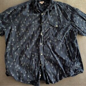 Merona XXL Men's Short Sleeve shirt Anchors Nautical 100% cotton modern/slim fit